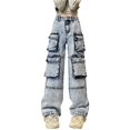 thumbnail image 1 of KAUOD Girls Cargo Jeans Camouflage Print Elastic Waist Straight Leg Baggy Streetwear Denim Pants with Multiple Pockets, 1 of 7