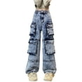 thumbnail image 1 of KAUOD Girls Cargo Jeans Camouflage Print Elastic Waist Straight Leg Baggy Streetwear Denim Pants with Multiple Pockets, 1 of 5