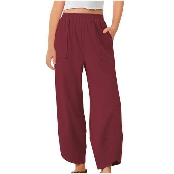 KAUOD Girls Causal Elastic Waist Athletic Pants Y2K Baggy Sweatpants with Pockets Solid Color Wide Leg Jogger Pants