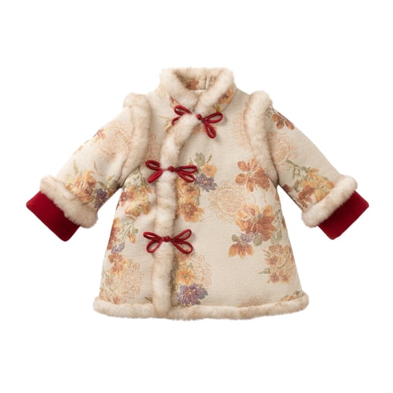 KAUOD Girls Chinese Traditional Corduroy Coats Cute Embroidery Winter Fleece 𝗧ang Jackets Kids New Years Open Front Clothes
