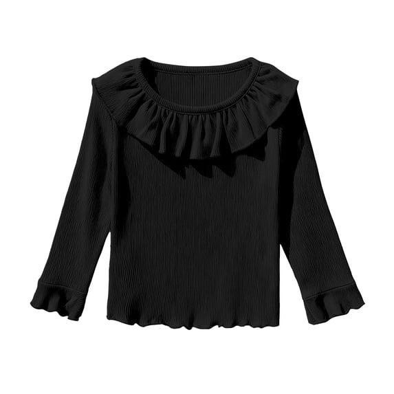 KAUOD Girls Collar Neck Long Sleeve Shirt Cotton Soft Plain Pullover Tops Clothes Kids Toddler š„uffles Pleated Sweater