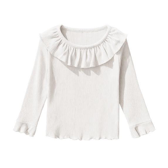 KAUOD Girls Collar Neck Long Sleeve Shirt Cotton Soft Plain Pullover Tops Clothes Kids Toddler š„uffles Pleated Sweater