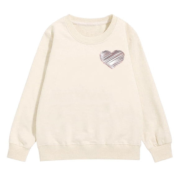KAUOD Girls Cotton Crew Neck Sweatshirts Cute Heart Print Ribbed Cuffs Pullover Sweater Teen Kids Long Sleeve Shirt Tops