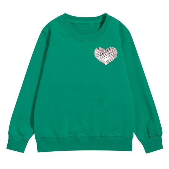 KAUOD Girls Cotton Crew Neck Sweatshirts Cute Heart Print Ribbed Cuffs Pullover Sweater Teen Kids Long Sleeve Shirt Tops