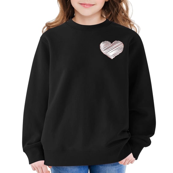 KAUOD Girls Cotton Crew Neck Sweatshirts Cute Heart Print Ribbed Cuffs Pullover Sweater Teen Kids Long Sleeve Shirt Tops