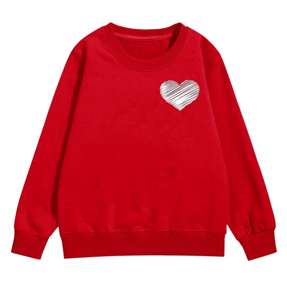 KAUOD Girls Cotton Crew Neck Sweatshirts Cute Heart Print Ribbed Cuffs Pullover Sweater Teen Kids Long Sleeve Shirt Tops