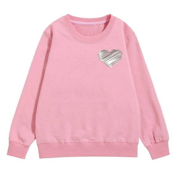 KAUOD Girls Cotton Crew Neck Sweatshirts Cute Heart Print Ribbed Cuffs Pullover Sweater Teen Kids Long Sleeve Shirt Tops