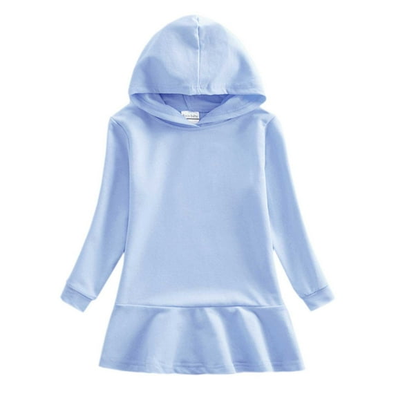 KAUOD Girls Cotton Pullover Hooded Dress Long Sleeve Plain Fall Casual Dresses Kids Toddler Soft Lightweight Hoodie Tops