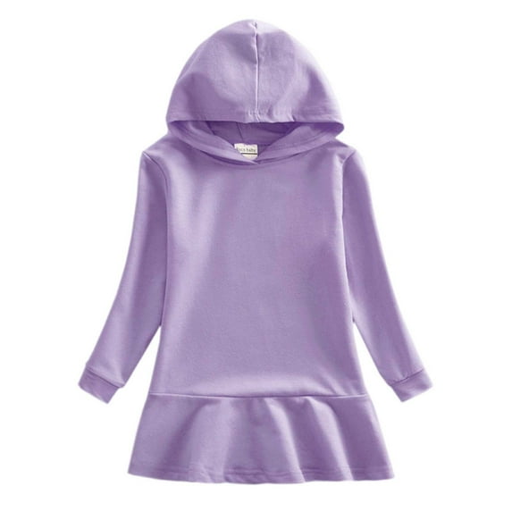 KAUOD Girls Cotton Pullover Hooded Dress Long Sleeve Plain Fall Casual Dresses Kids Toddler Soft Lightweight Hoodie Tops