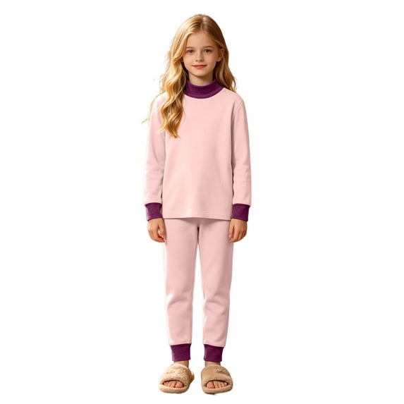 KAUOD Girls Cotton Sets 2 Pieces Solid Color Toddler Kids Long Sleeve Mod𝐚l Neck Pullover Tops Straight Leg Joggers Outfits Trendy