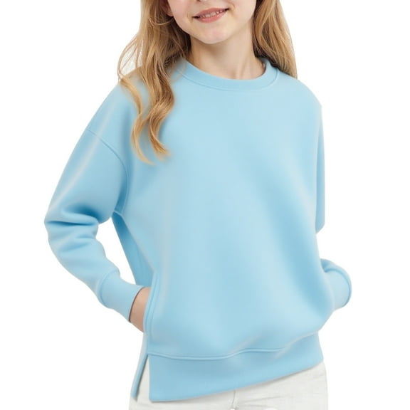 KAUOD Girls Cotton Sweater Fleece Warm Plain Crew Neck Pullover Tops Clothes Teen Kids Thick Cute Long Sleeve Sweater