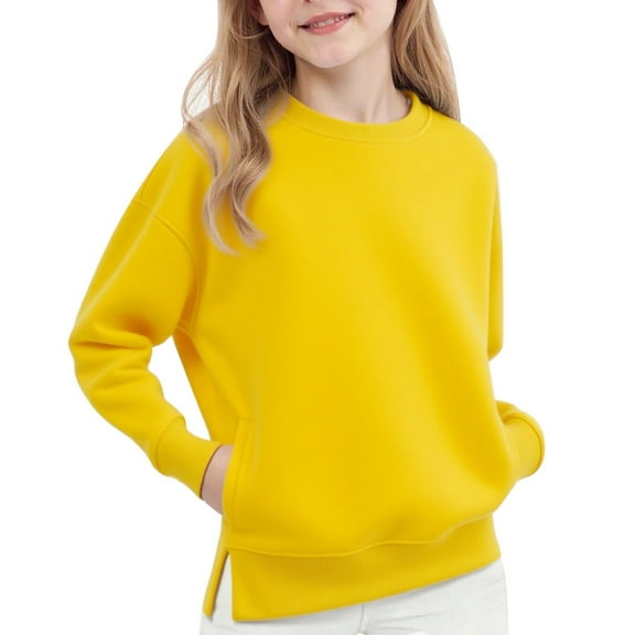 KAUOD Girls Cotton Sweater Fleece Warm Plain Crew Neck Pullover Tops Clothes Teen Kids Thick Cute Long Sleeve Sweater