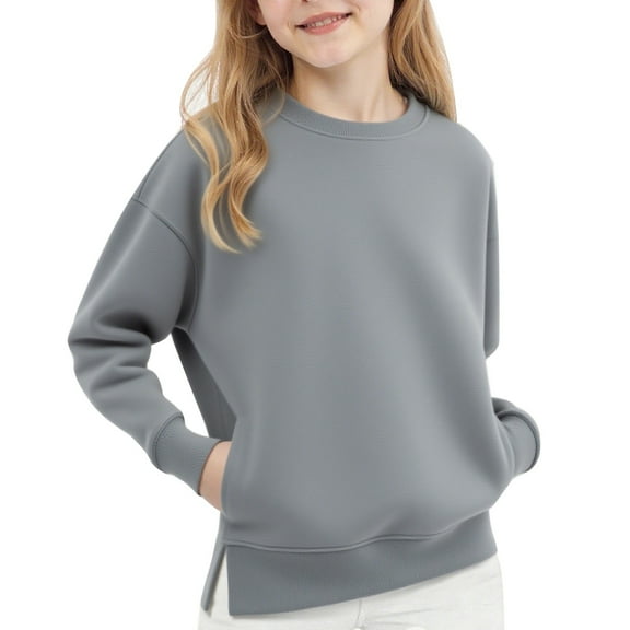 KAUOD Girls Cotton Sweater Fleece Warm Plain Crew Neck Pullover Tops Clothes Teen Kids Thick Cute Long Sleeve Sweater