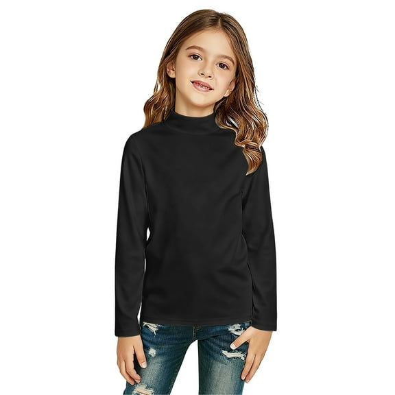 KAUOD Girls Crew Neck Thermal Shirt Long Sleeve Cotton Plain Undershirts Kids Winter Soft Pullover Sweatshirts Tops Clothes