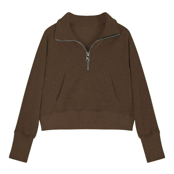 KAUOD Girls Cropped Pullover Sweatshirts Plain Preppy Half Zip up Collar Hoodie Sweatshirts Kids School Casual Tops Clothes