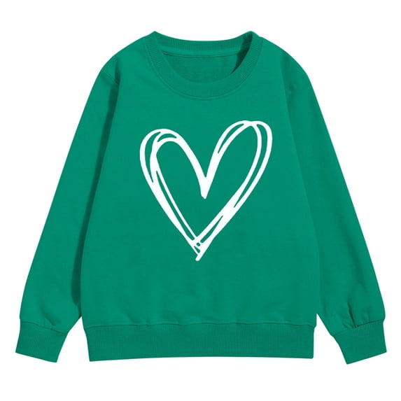 KAUOD Girls Cute Heart Crew Neck Sweatshirts Long Sleeve Cotton Pullover Tops Clothes Teen Kids Oversized Ribbed Cuffs Hoodies