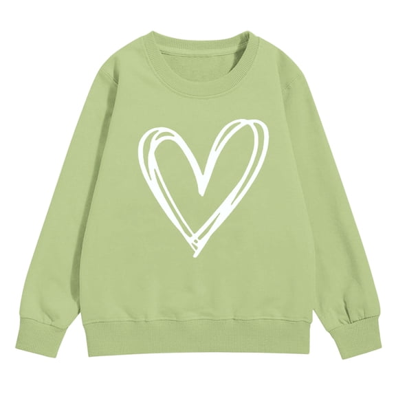 KAUOD Girls Cute Heart Crew Neck Sweatshirts Long Sleeve Cotton Pullover Tops Clothes Teen Kids Oversized Ribbed Cuffs Hoodies