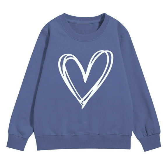 KAUOD Girls Cute Heart Crew Neck Sweatshirts Long Sleeve Cotton Pullover Tops Clothes Teen Kids Oversized Ribbed Cuffs Hoodies