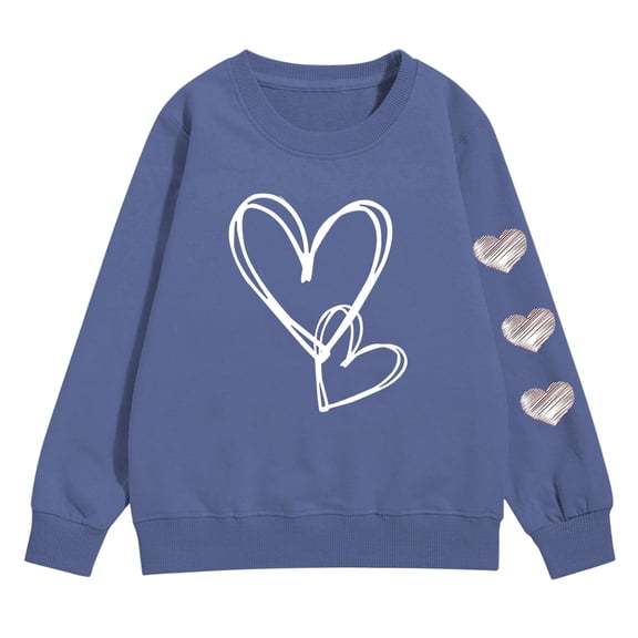 KAUOD Girls Cute Heart Crew Neck Sweatshirts Oversized Love Graphic Knit Pullover Sweater Kids Cotton Long Sleeve Shirt Tops
