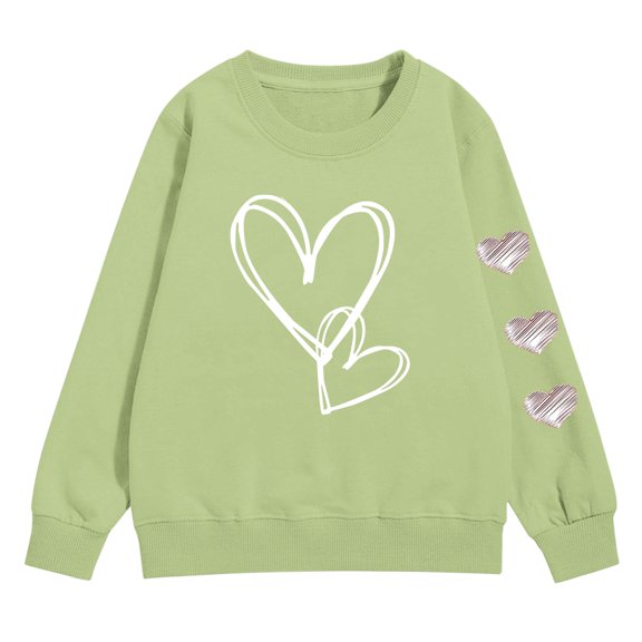 KAUOD Girls Cute Heart Crew Neck Sweatshirts Oversized Love Graphic Knit Pullover Sweater Kids Cotton Long Sleeve Shirt Tops