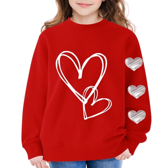 KAUOD Girls Cute Heart Crew Neck Sweatshirts Oversized Love Graphic Knit Pullover Sweater Kids Cotton Long Sleeve Shirt Tops