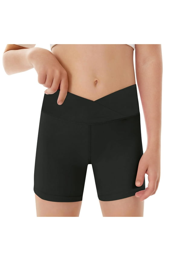 Kids Yoga Leggings Shorts High Waist Stretchy Athletic Short Pants Youth Boys Workout Dance Straight Shorts Clothes