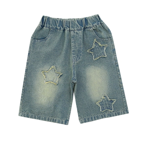 KAUOD Girls Distressed Short Jeans Cute Ripped Retro Denim Shorts Teen Kids Pull on Elastic Waist Summer Denim Pants