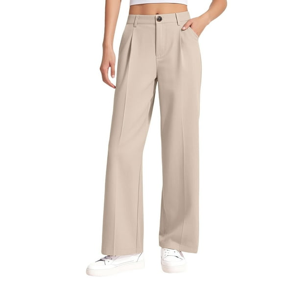 KAUOD Girls Dress Uniform Pants Baggy Wide Leg Straight Long Trousers with Pockets Teen Kids Performance Business Pants
