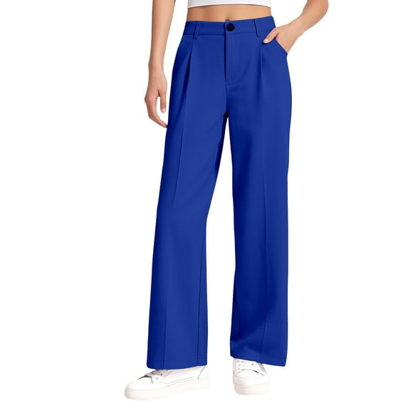 KAUOD Girls Dress Uniform Pants Baggy Wide Leg Straight Long Trousers with Pockets Teen Kids Performance Business Pants