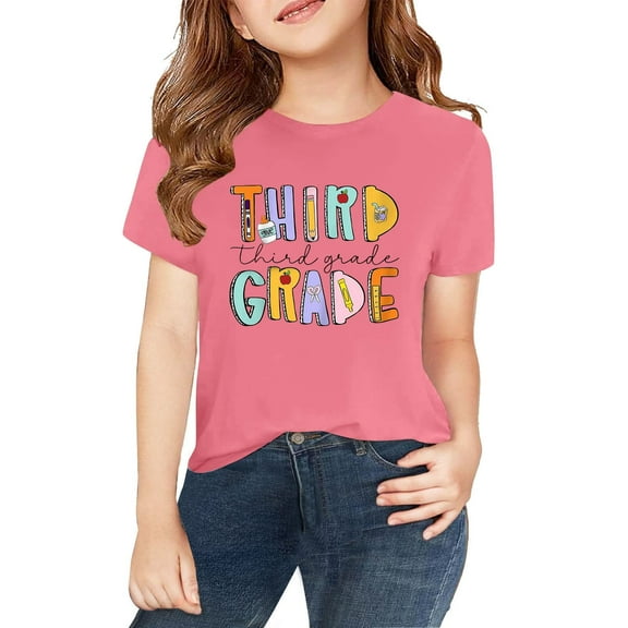 KAUOD Girls First Day of Second Grade Shirt Boys Back to School Clothes Kids Classic Short Sleeve Crewneck T-Shirt Tops