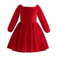 thumbnail image 1 of KAUOD Girls Flannel Long Sleeve Dress Soft Square Neck Plain Ruffles Pleated Dress Kids Christmas Party Corduroy Dress, 1 of 9