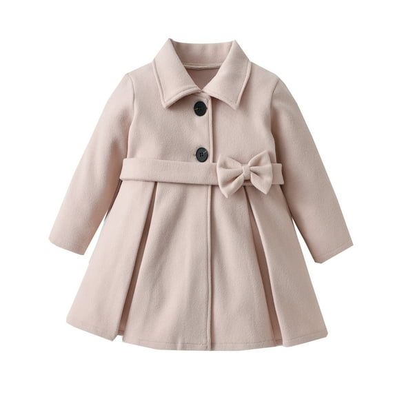 KAUOD Girls Fleece Coats Button Ruffles Collar Jackets Outwear Kids Toddler Warm Pleated Dress Coats Long Sleeve Clothes