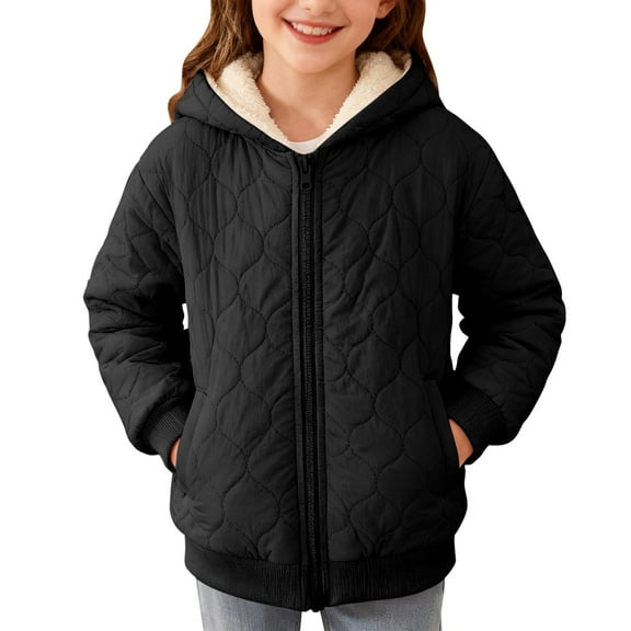 KAUOD Girls Fleece Lined Winter Coats Waterproof Quilted Hooded Jackets Teen Kids Padded Warm Zip up Puffer Outwear