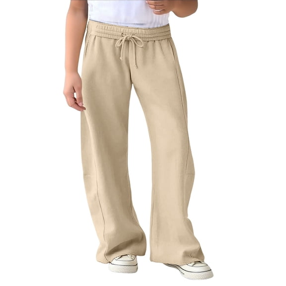 KAUOD Girls Fleece Sweatpants Winter Straight Wide Leg Sweat Pants Teen Kids Joggers Baggy Warm Uniform Pants with Pockets