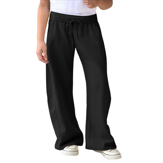 KAUOD Girls Fleece Sweatpants Winter Straight Wide Leg Sweat Pants Teen Kids Joggers Baggy Warm Uniform Pants with Pockets