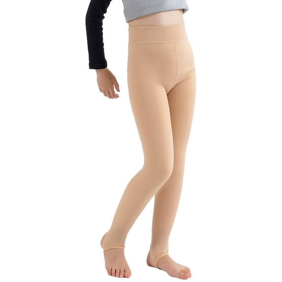 KAUOD Girls Fleece Thermal Tights Leggings Gym Workout Stretchy Yoga Pants Teen Kids Plain Winter Warm Ballet Dance Leggings