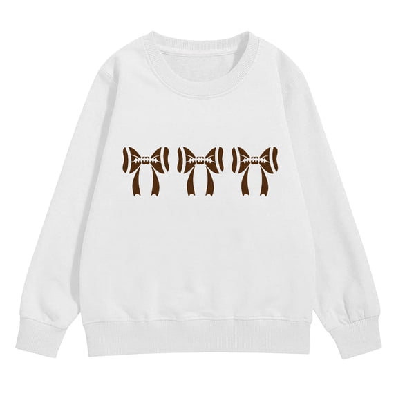 KAUOD Girls Football Sweatshirt Bow Graphic Crewneck Long Sleeve Pullover Top Kids Cute Sporty Casual Lightweight Preppy Clothes