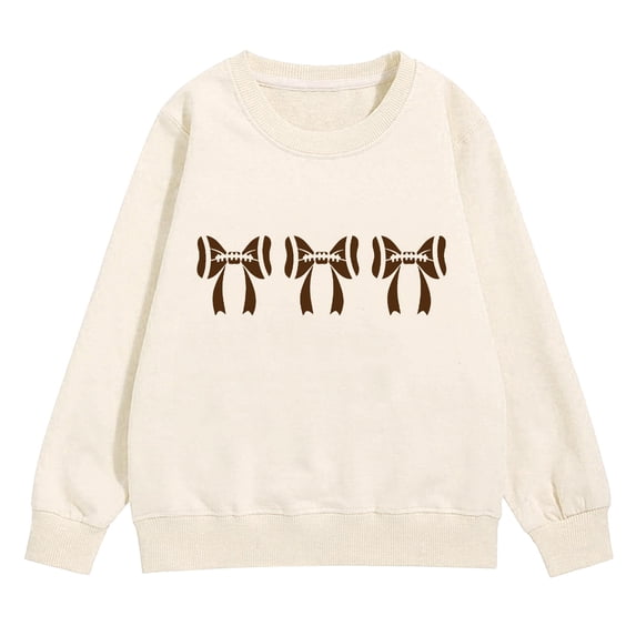 KAUOD Girls Football Sweatshirt Bow Graphic Crewneck Long Sleeve Pullover Top Kids Cute Sporty Casual Lightweight Preppy Clothes