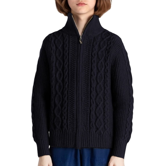 KAUOD Girls Full Zipper Crew Neck Sweater Ribbed Knit Thermal Stretchy Jackets Kids Winter Plain Long Sleeve Tops Clothes