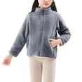 thumbnail image 1 of KAUOD Girls Full Zipper Mock Neck Jackets Fleece Soft Christmas Winter Coats Kids Long Sleeve Warm Plush Outwear with Pockets, 1 of 4