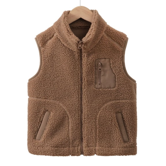KAUOD Girls Fuzzy Mock Neck Vest Zip up Winter Fleece Sleeveless Coats Front Zipper Pockets Plush Outwear Vest Padded Warm