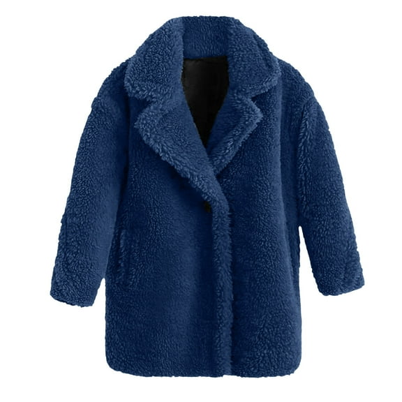KAUOD Girls Fuzzy Peacoat Plain Open Front Collar Sherpa Outwear Kids Toddler Winter Padded Fleece Warm Coats with Pockets