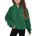thumbnail image 1 of KAUOD Girls Half Zipper Pullover Cropped Hoodies Long Sleeve Drop Shoulder Sweatshirts Fleece Long Sleeve Sweaters with Thumb Hole, 1 of 3