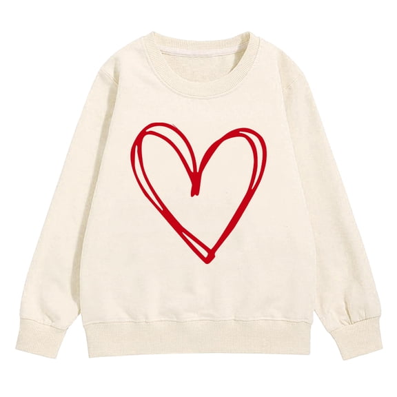 KAUOD Girls Heart Print Sweatshirts Oversized Love Graphic Knit Pullover Sweater Teen Kids Long Sleeve Cotton Shirt Tops