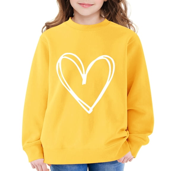 KAUOD Girls Heart Print Sweatshirts Oversized Love Graphic Knit Pullover Sweater Teen Kids Long Sleeve Cotton Shirt Tops