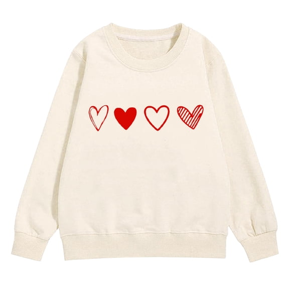 KAUOD Girls Heart Print Sweatshirts Ribbed Cuffs Cute Crew Neck Pullover Tops Clothes Teen Kids Long Sleeve Cotton Hoodies
