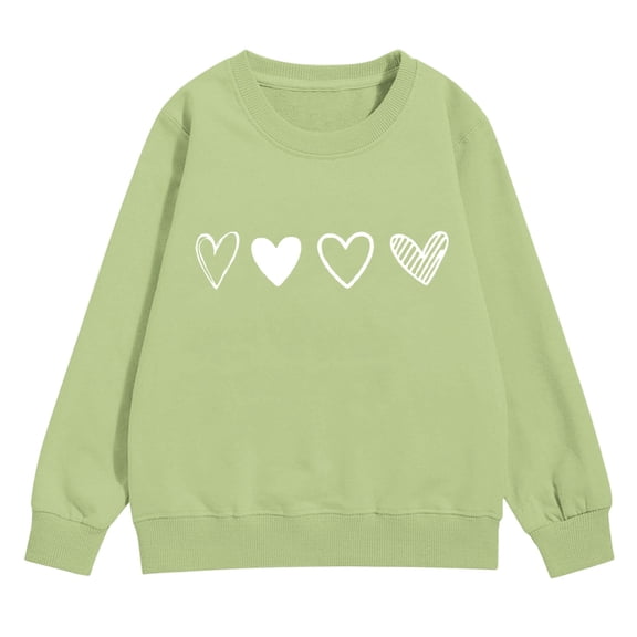 KAUOD Girls Heart Print Sweatshirts Ribbed Cuffs Cute Crew Neck Pullover Tops Clothes Teen Kids Long Sleeve Cotton Hoodies