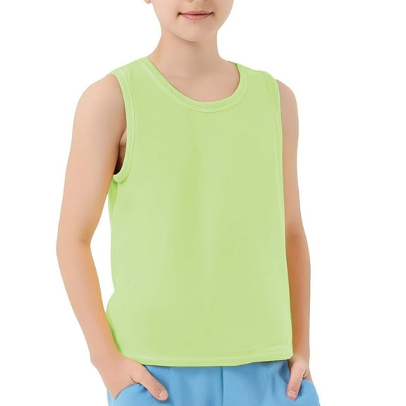 KAUOD Girls Knit Tank Tops Boys Sleeveless Crew Neck Athletic T Shirts Summer Basic Solid Undershirt Casual Loose Tees