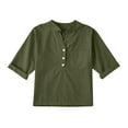 thumbnail image 1 of KAUOD Girls Linen Shirt Mid Sleeve Loose Fit Button Down Collar Cotton Blouses Teen Summer Lightweight Solid Tee Tops with Pockets, 1 of 4