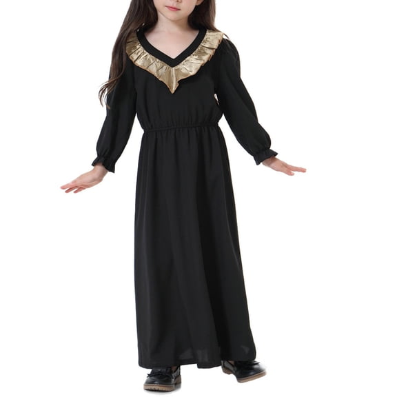 KAUOD Girls Long Muslim Dress Lace Embroidery Soft Abaya Eid Dresses 𝐈slamic Kids Long Sleeve Traditional Elegant Clothes